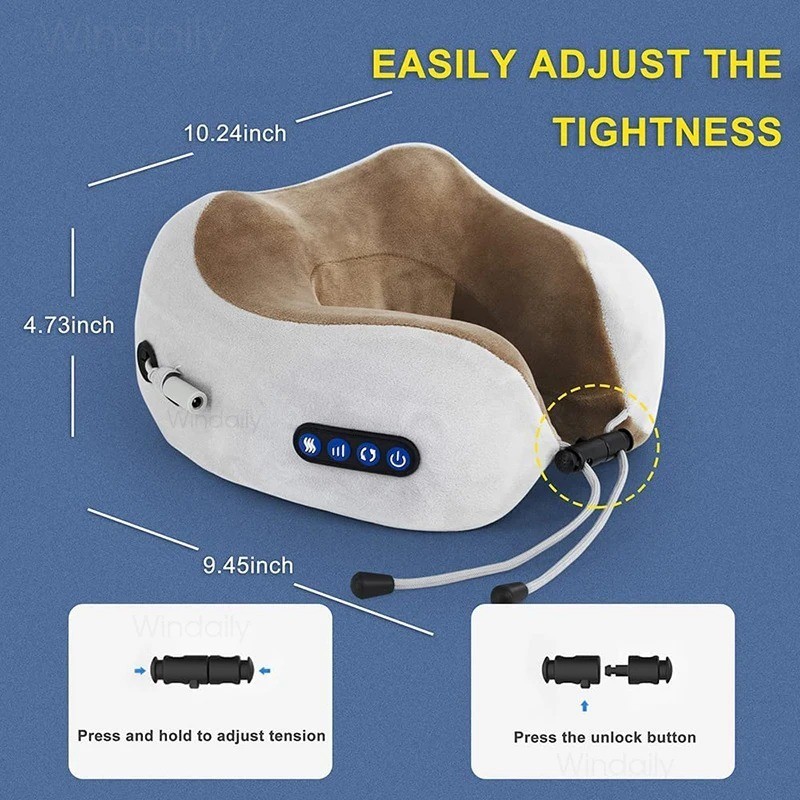 Rechargeable Neck Massager Pillow Memory Foam Shiatsu Vibration U Shape USB