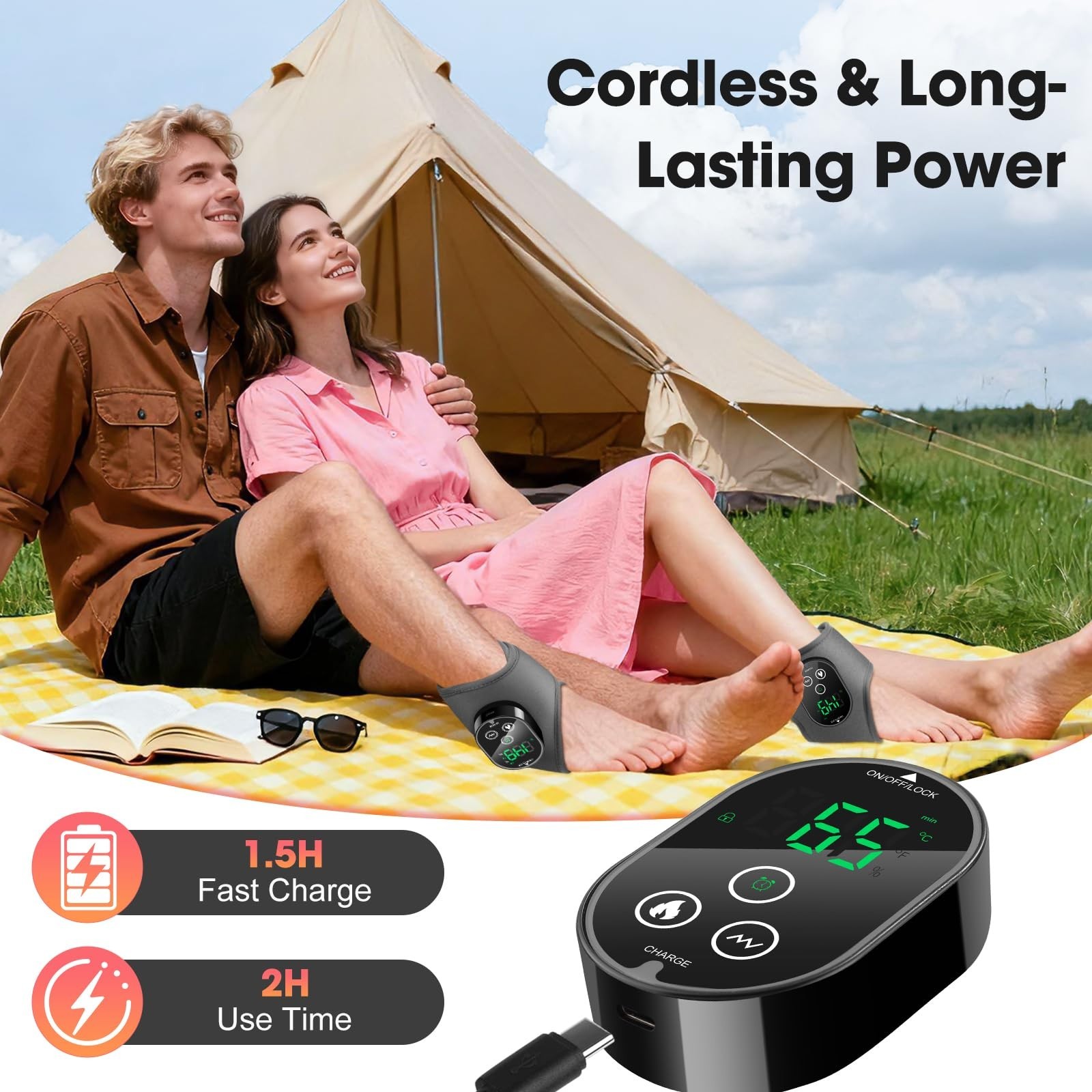 Cordless Heated Ankle & Foot Massager for Pain Relief, Neuropathy, Heating Pad