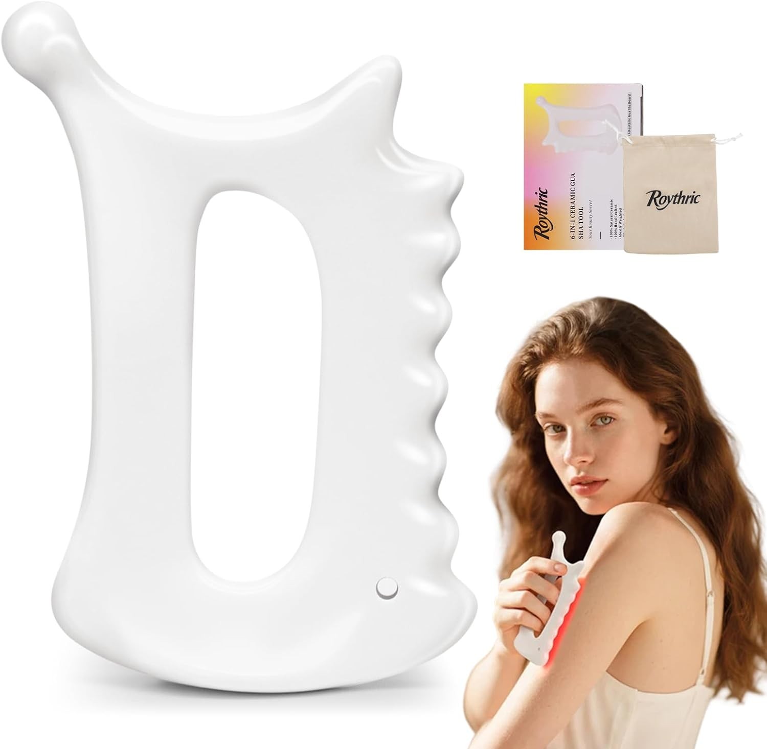 Upgraded 6-in-1 Ceramic Gua Sha Tool for Face & Body, Manual Matte White