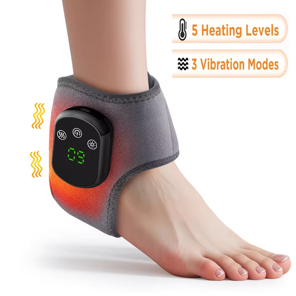 Electric Foot and Ankle Massager Brace for Pain Relief Heating Vibration Therapy
