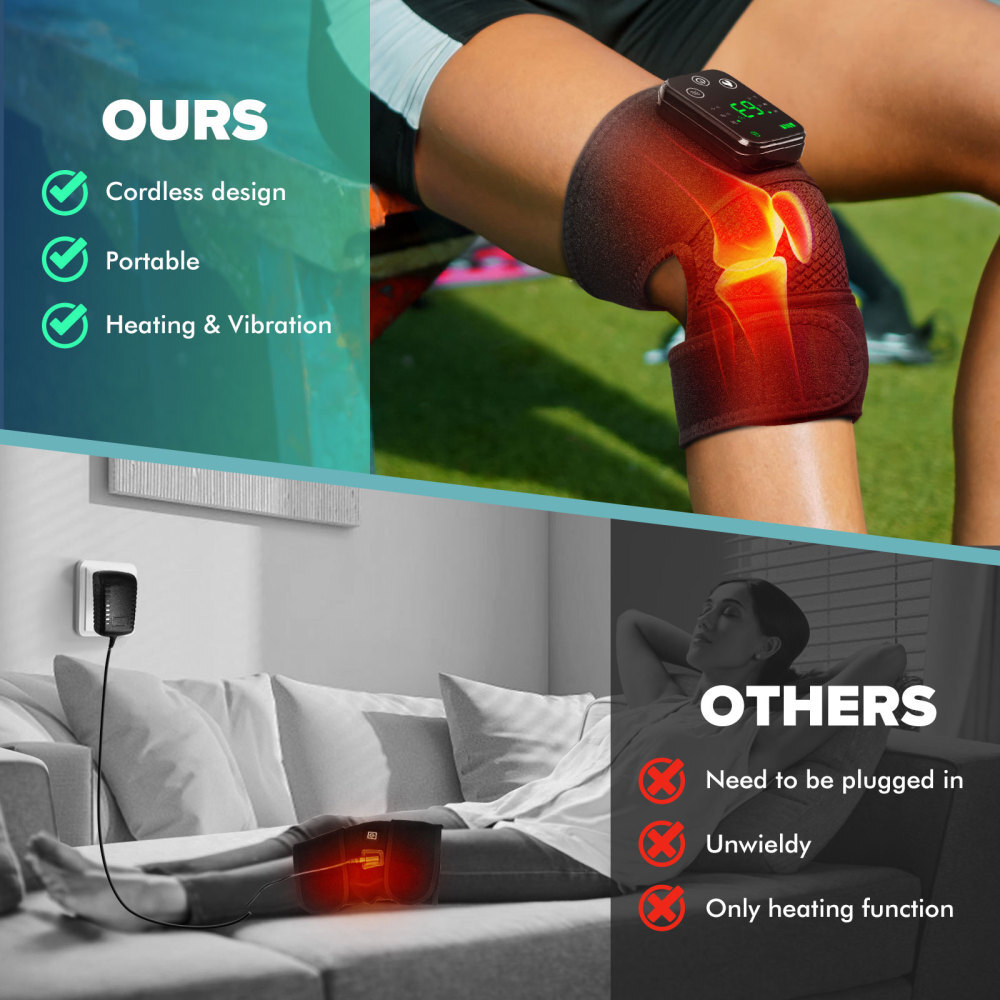 Cordless Knee Massager with Heat & Vibration,Heating Pad for Knee Shoulder Elbow