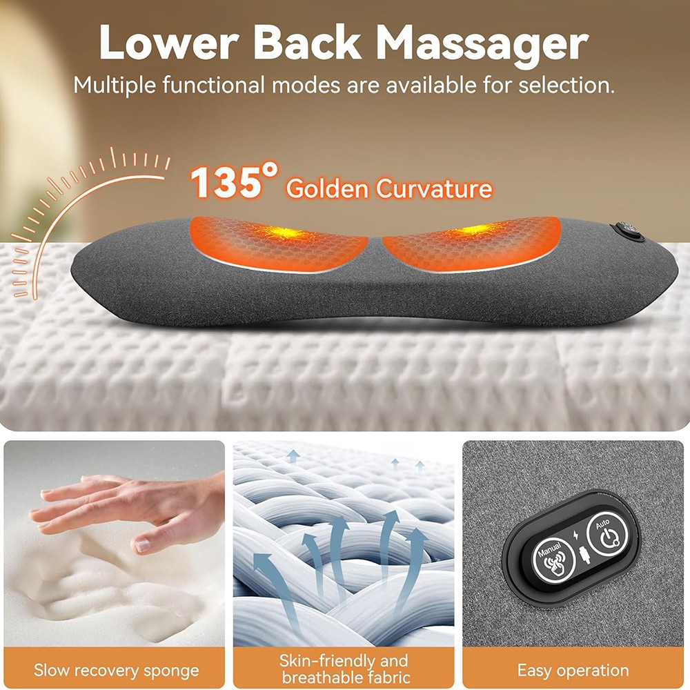 3 In 1 Electric Lumbar Support Pillow Smooth Spine Triple Fusion Back Massager