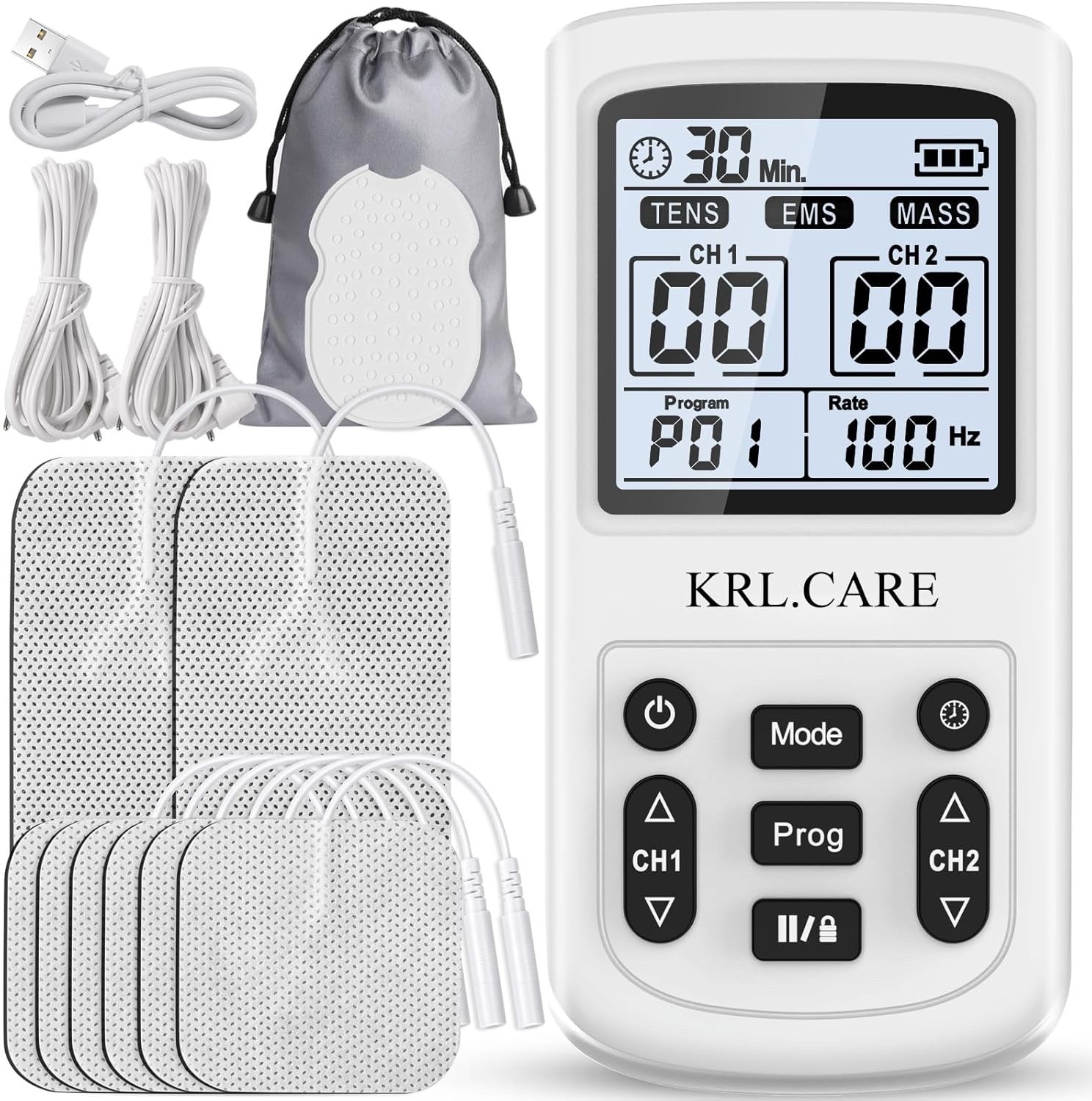 3-in-1 TENS Unit Muscle Stimulator 8 Modes Portable Dual Channel