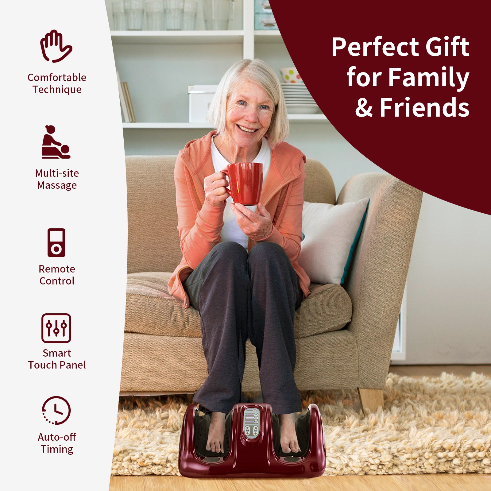 Shiatsu Foot Massager Kneading and Rolling Leg Calf Ankle w/Remote Red