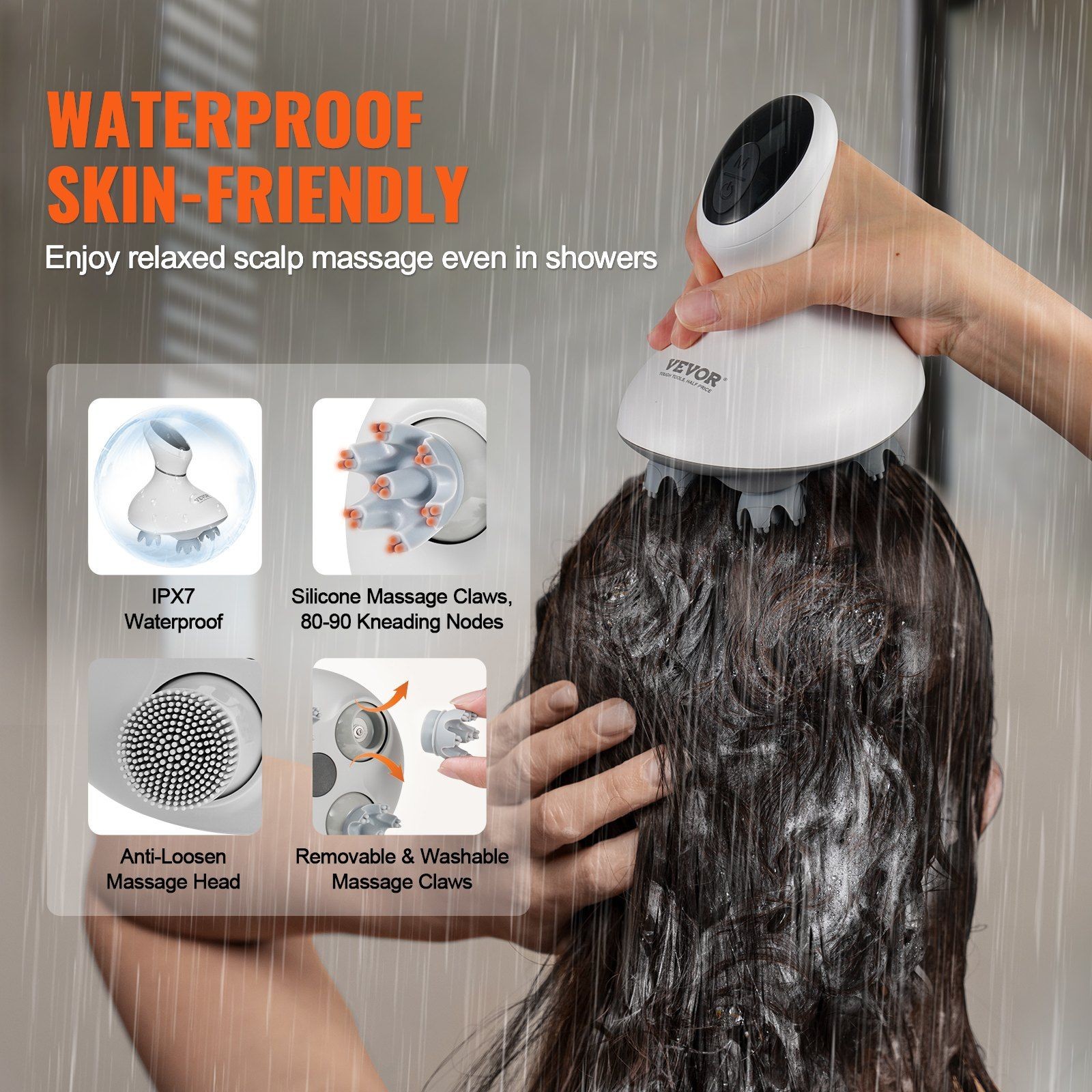 Ergonomic Scalp Massager Rechargeable 6-Mode 80-90 Node Non-Slip Handle