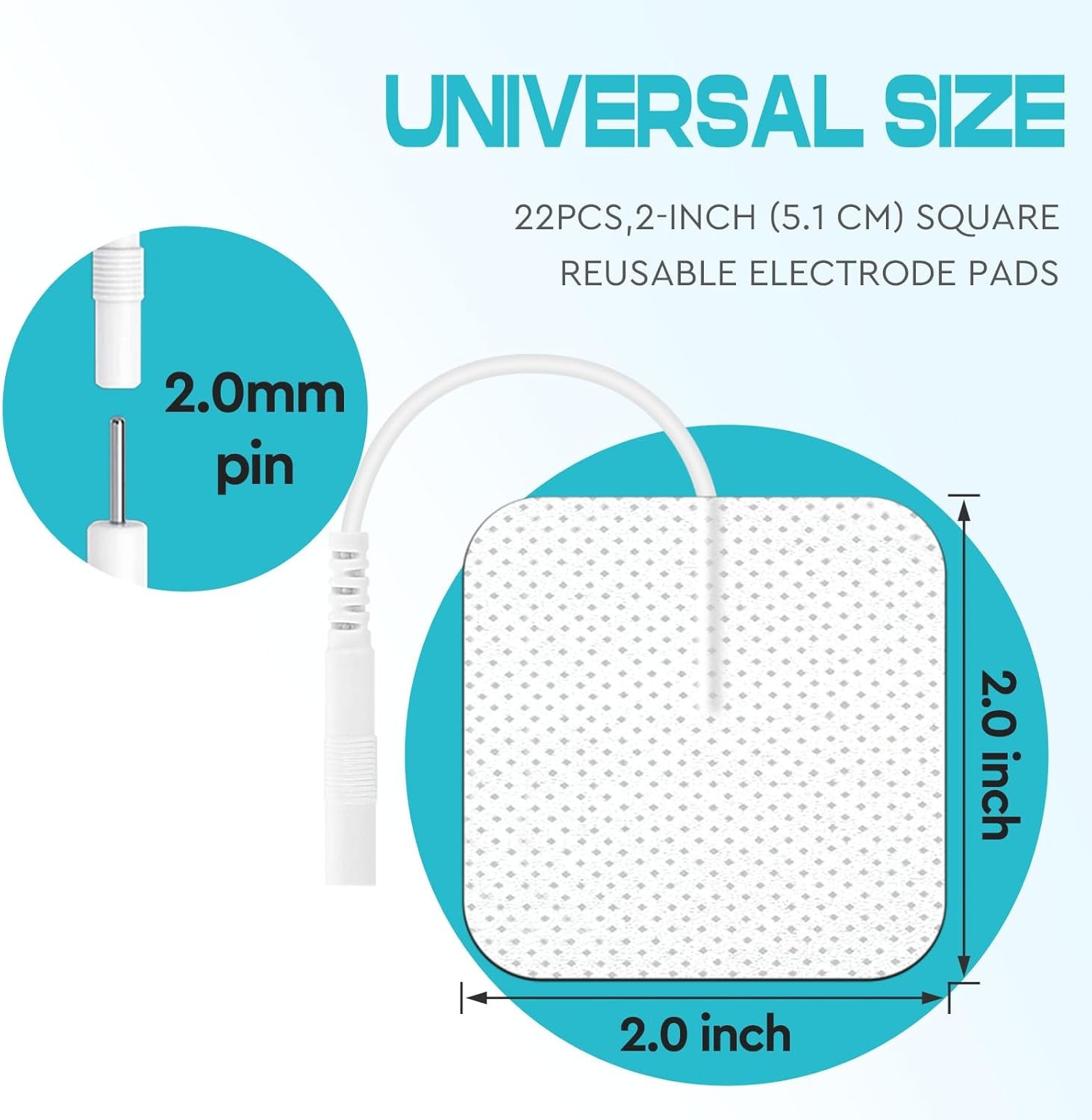 22PCS 2×2 TENS Unit Electrode Pads for Auvon Tens 7000 Reusable