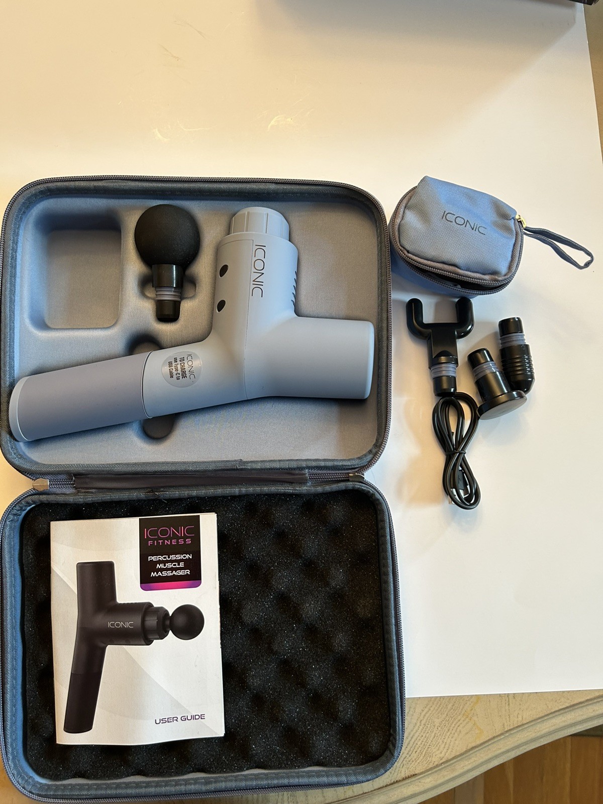 Iconic Fitness Percussion Muscle Massager Gun 4 Heads, 6 Speeds Open Box