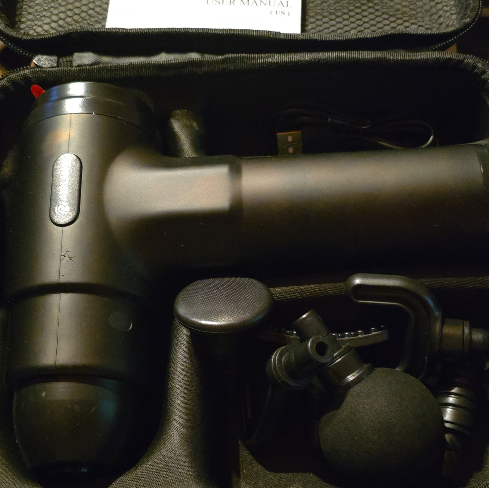 AERLANG Massage Gun Black Cordless 6 Attachments USB Charging