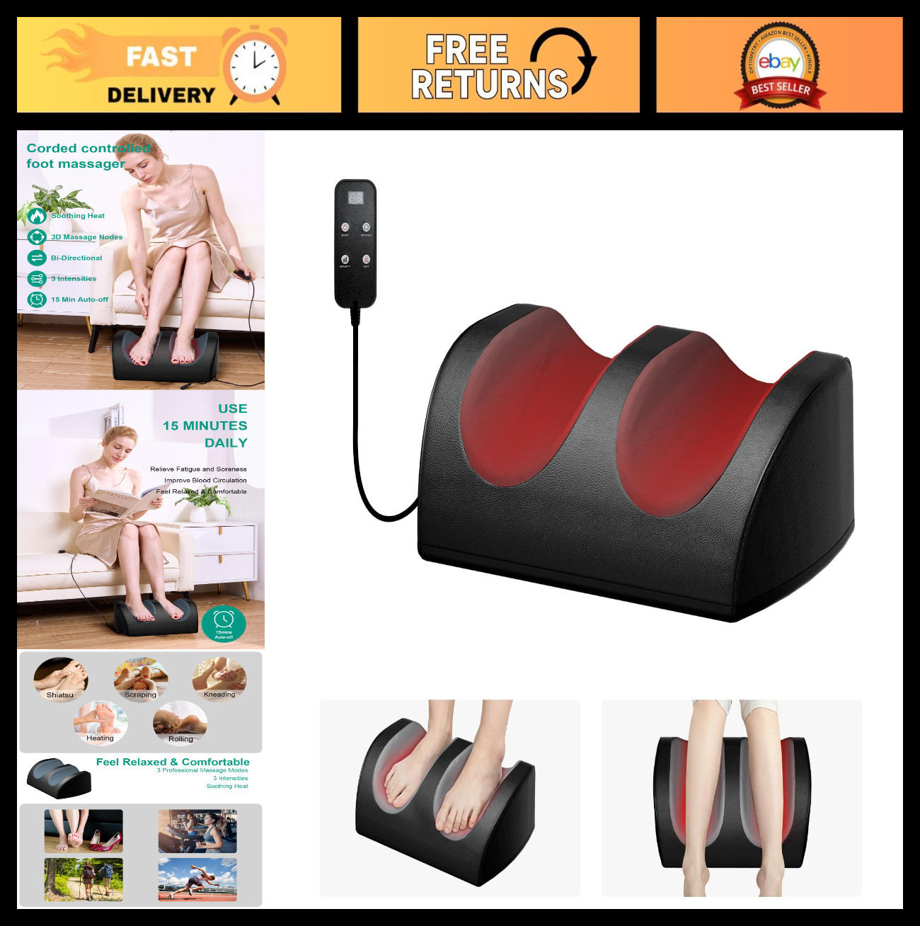 Electric Foot Massager with Heat & Remote Control – Ideal Gift for Parents