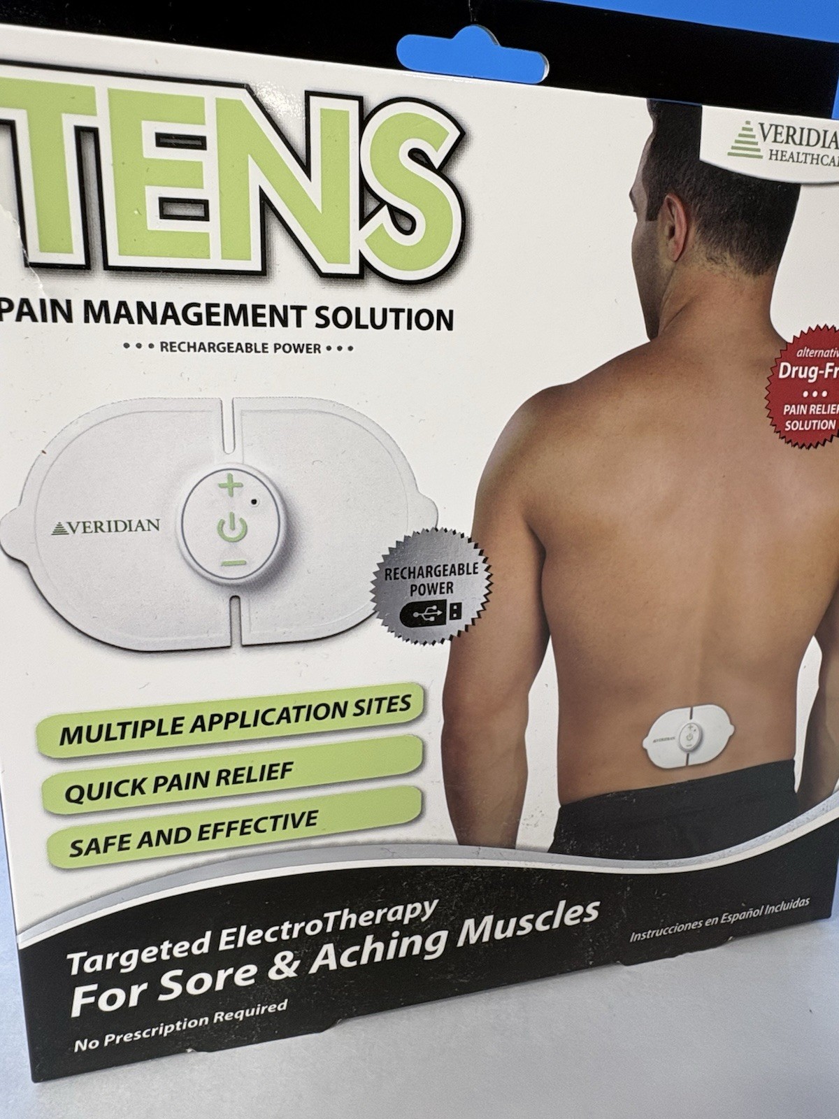 Veridian TENS Pain Management Solution Rechargeable 50 Use Gel Pads NEW FS