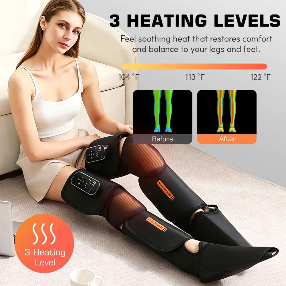 Air Compression Leg and Foot Massager with Heat for Circulation and Pain Relief