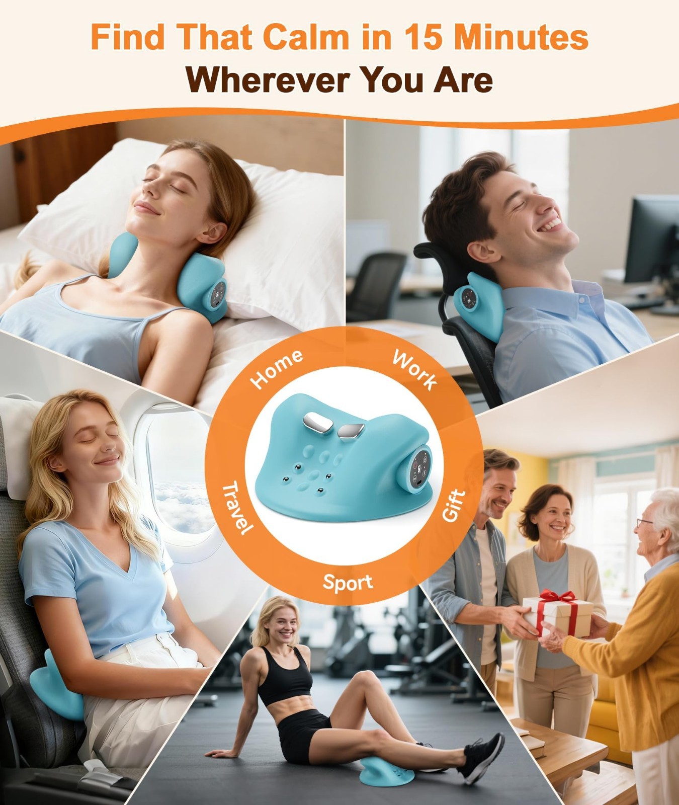 Adjustable Neck Massager with Heat & Vibration, 6 Modes, Rechargeable Cervical R