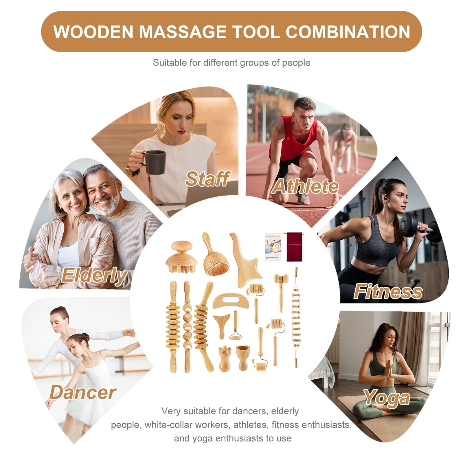 16Pcs Wood Therapy Massage Tools Set, Gua Sha & Lymphatic Drainage Kit, Body Scu