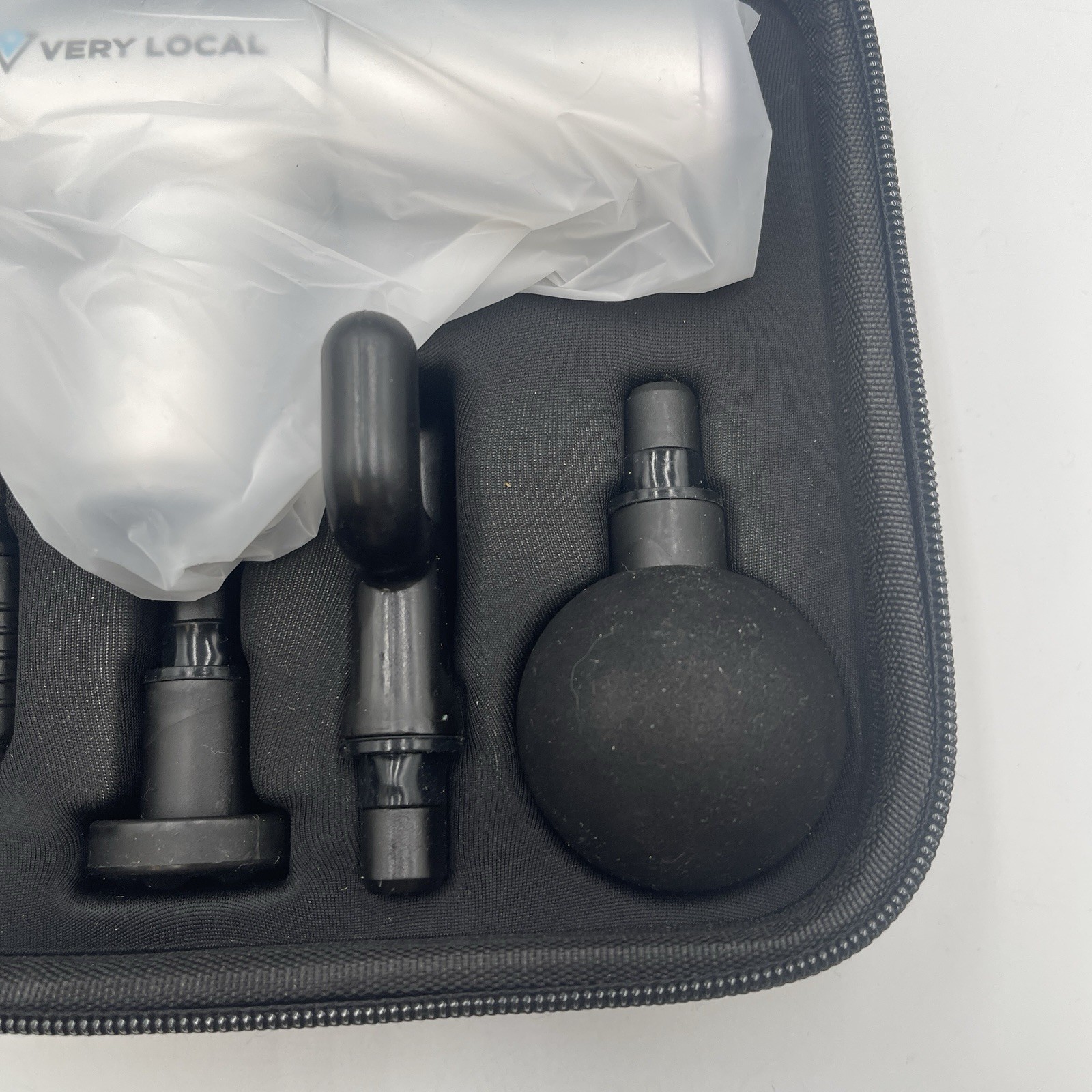 Silver FASCIAL MASSAGER MASSAGE GUN MINI . 4 Heads ZIP Case
