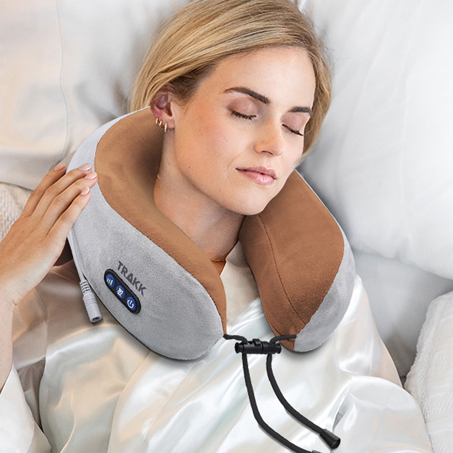 TRAKK Deep Tissue Memory Foam Neck Massage Travel Pillow, Brown (Open Box)