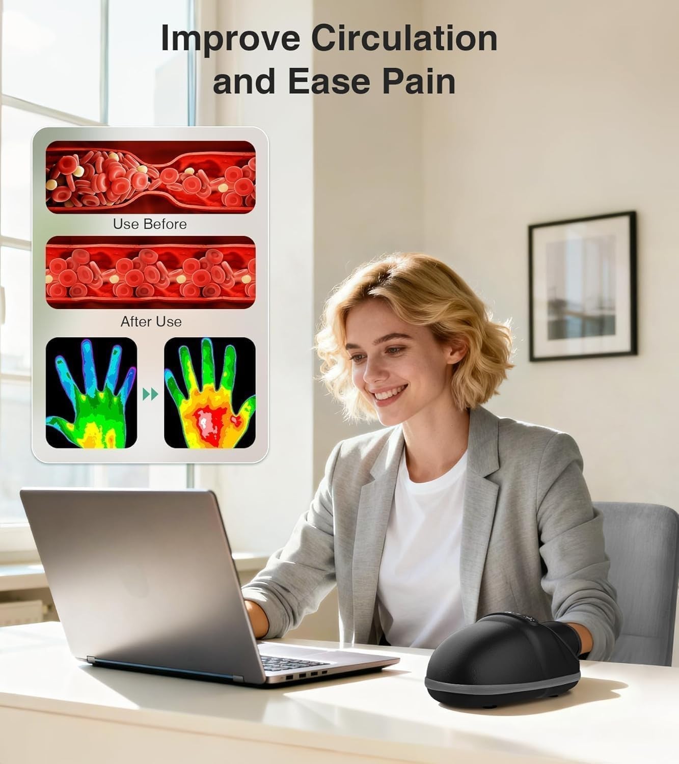 Medcursor Hand Massager Cordless with Heat Compression 6 Modes Acupressure Black