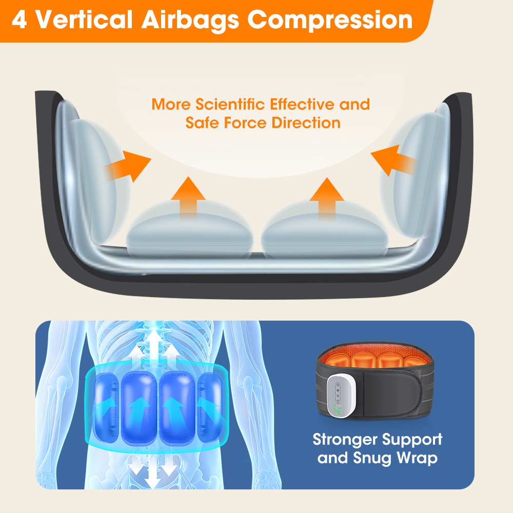 Cordless Heating Waist Belt Airbag Decompression Lumbar Waist Belt 4 Heat Levels