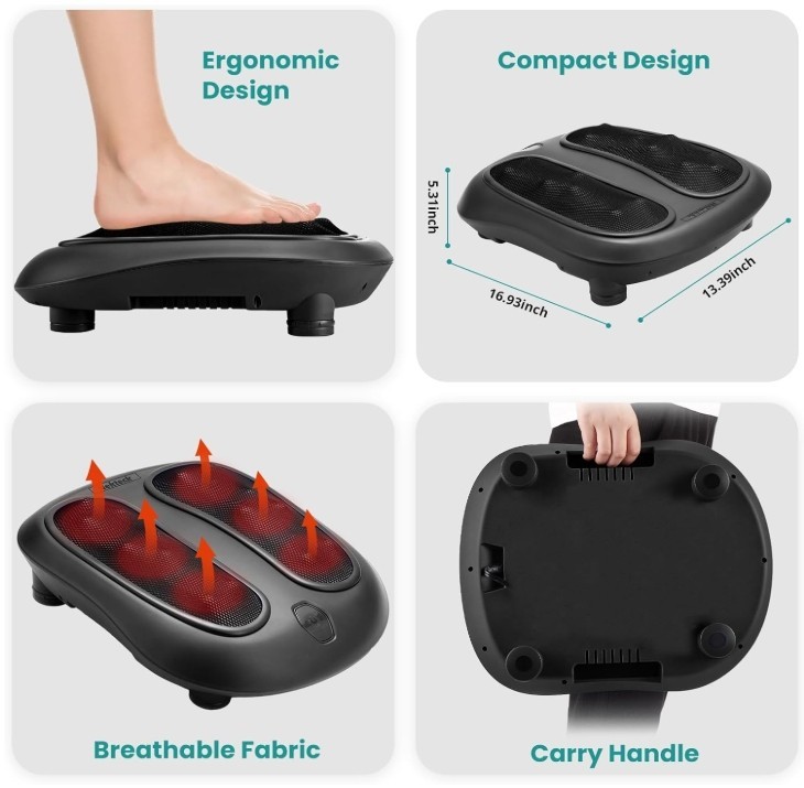 Nekteck Shiatsu Foot Massager with Heat – Electric Kneading Massage Machine