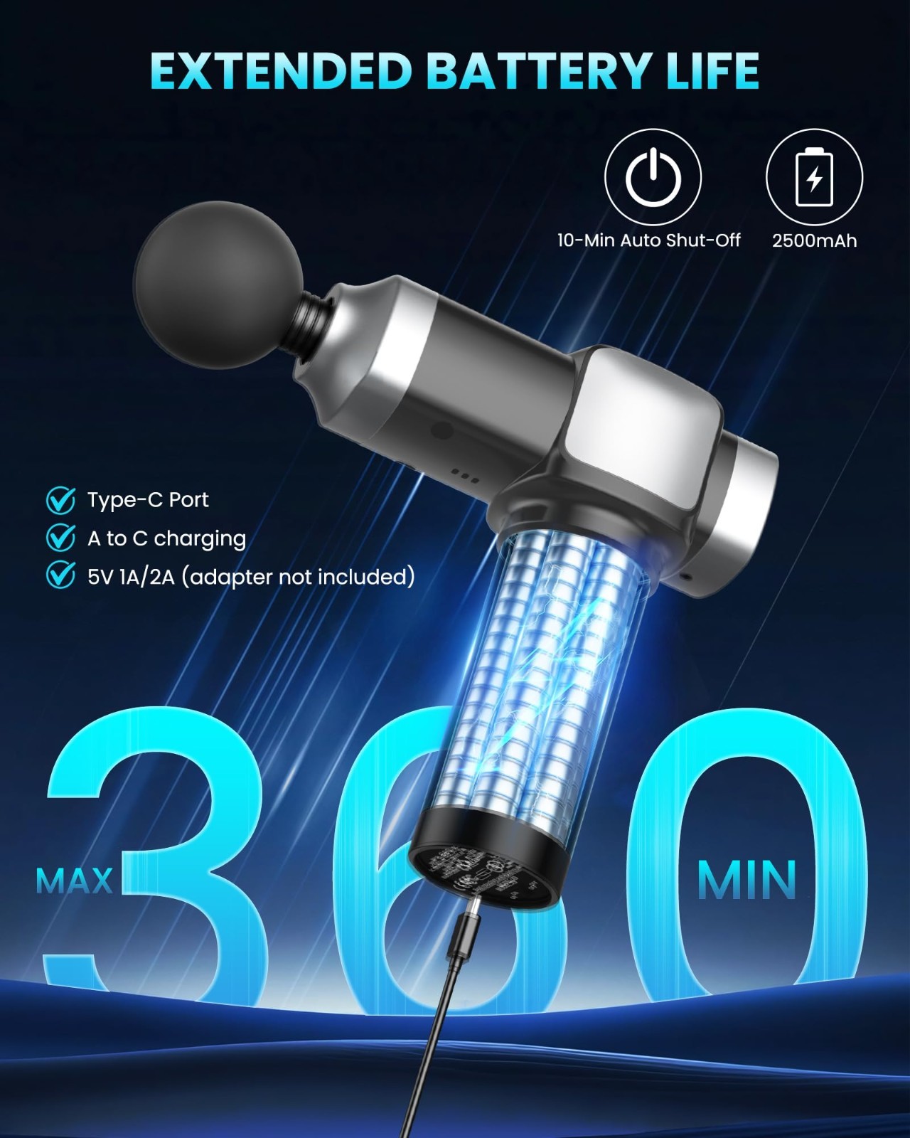 Deep Tissue Massage Gun – Handheld Percussion Massager for Pain Relief, 30 Speed