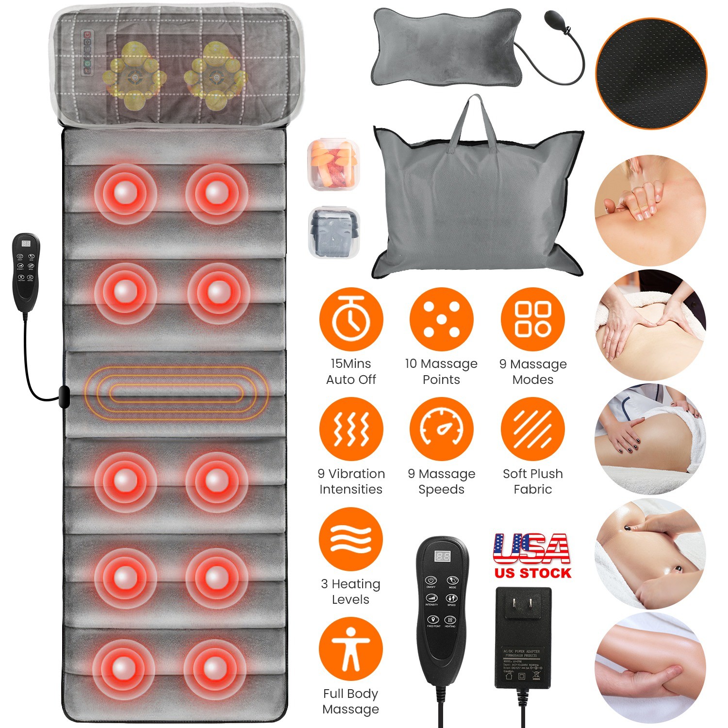9 Mode Massage Seat Cushion Heated Back Neck Body Massager Chair for Home Office