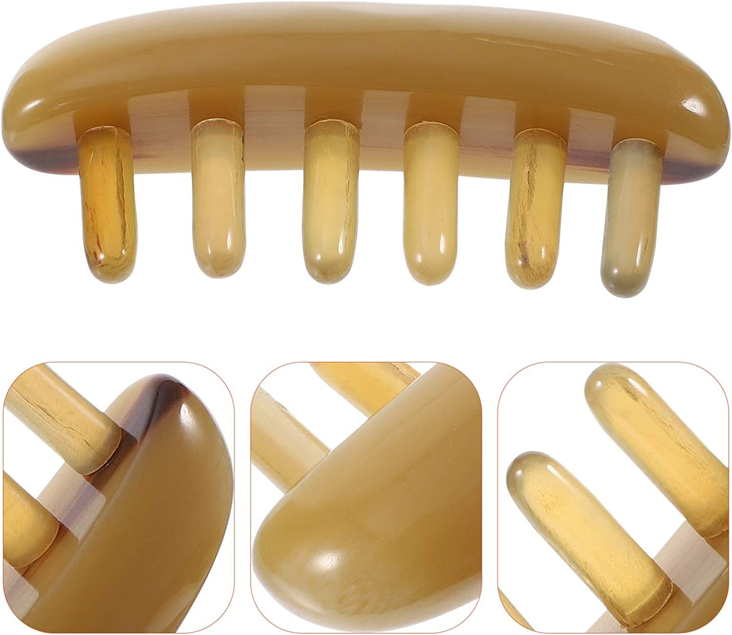 Yellow Buffalo Gua Sha Scraping Massage Comb Board 6 Teeth 3.9 in
