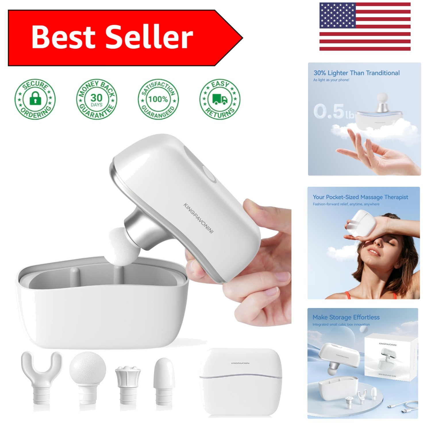Cordless Portable Massage Gun – Ergonomic 4-Head Design with Digital Display