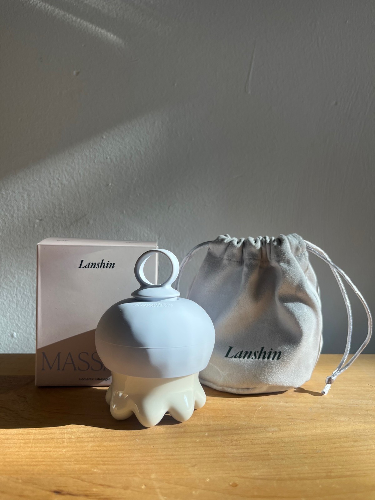 NIB Lanshin Massager by Acera Oyster Grey Porcelain Self-Care Tool
