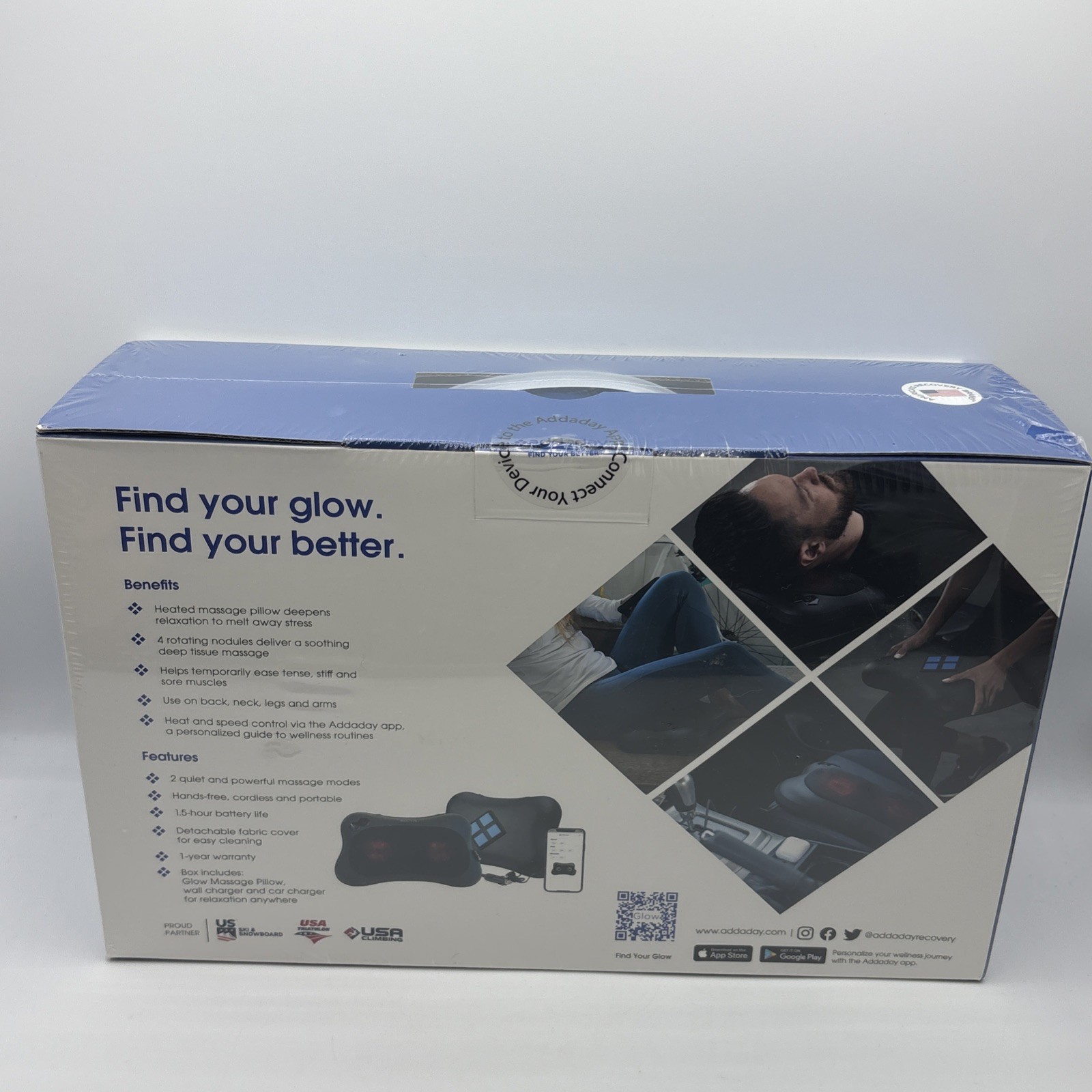 Addaday Glow Heat Soothe + Relax Bluetooth Connected Massage Pillow – New