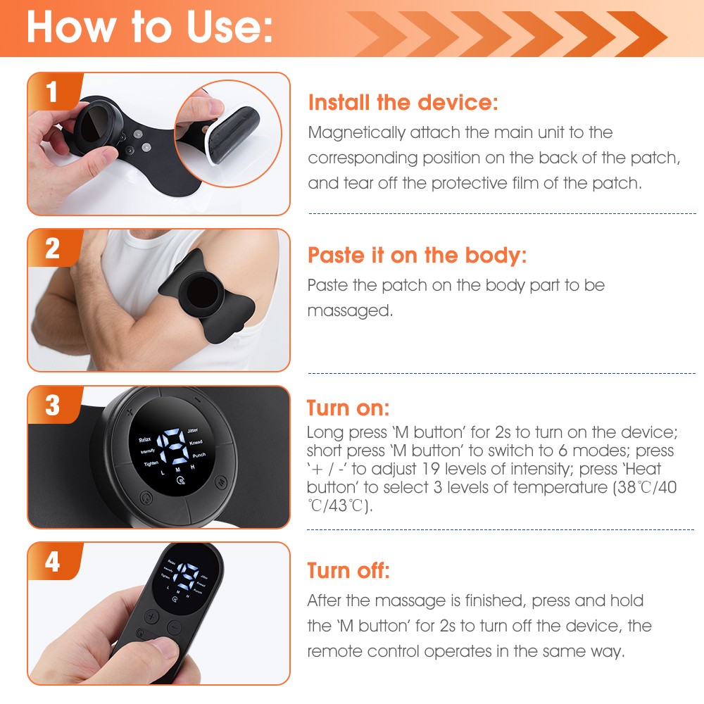 Portable EMS Neck & Body Massager Pulse Muscle Relaxation Device 6 Modes 19 Leve