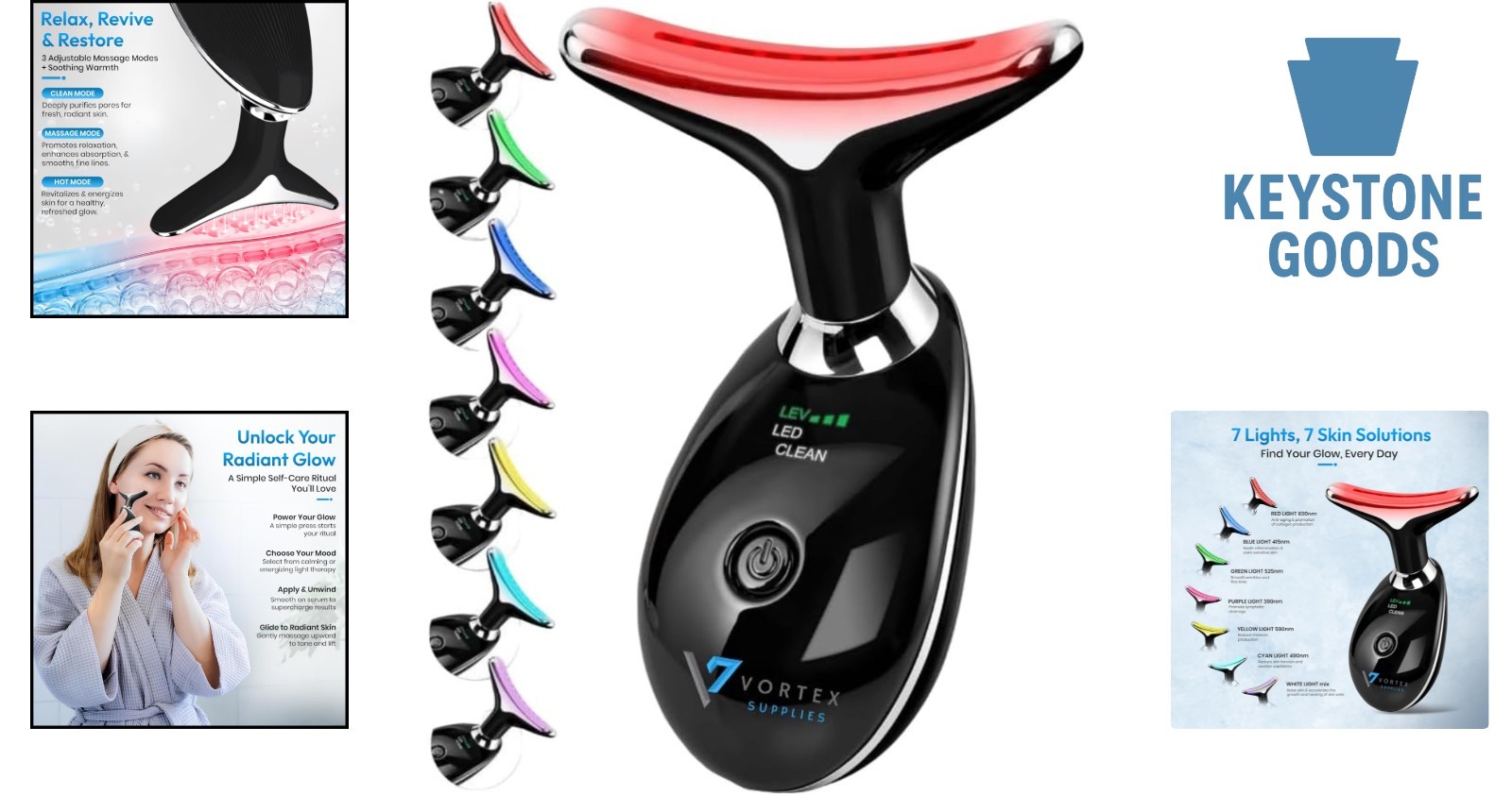 7-in-1 LED Face & Neck Massager – Skin Firming, Anti-Aging & Light Therapy
