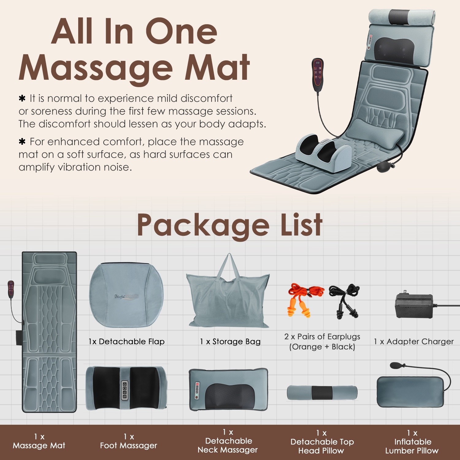 Full Body Massage Mat Electric Heating Vibration Shiatsu Neck Back Foot Massage
