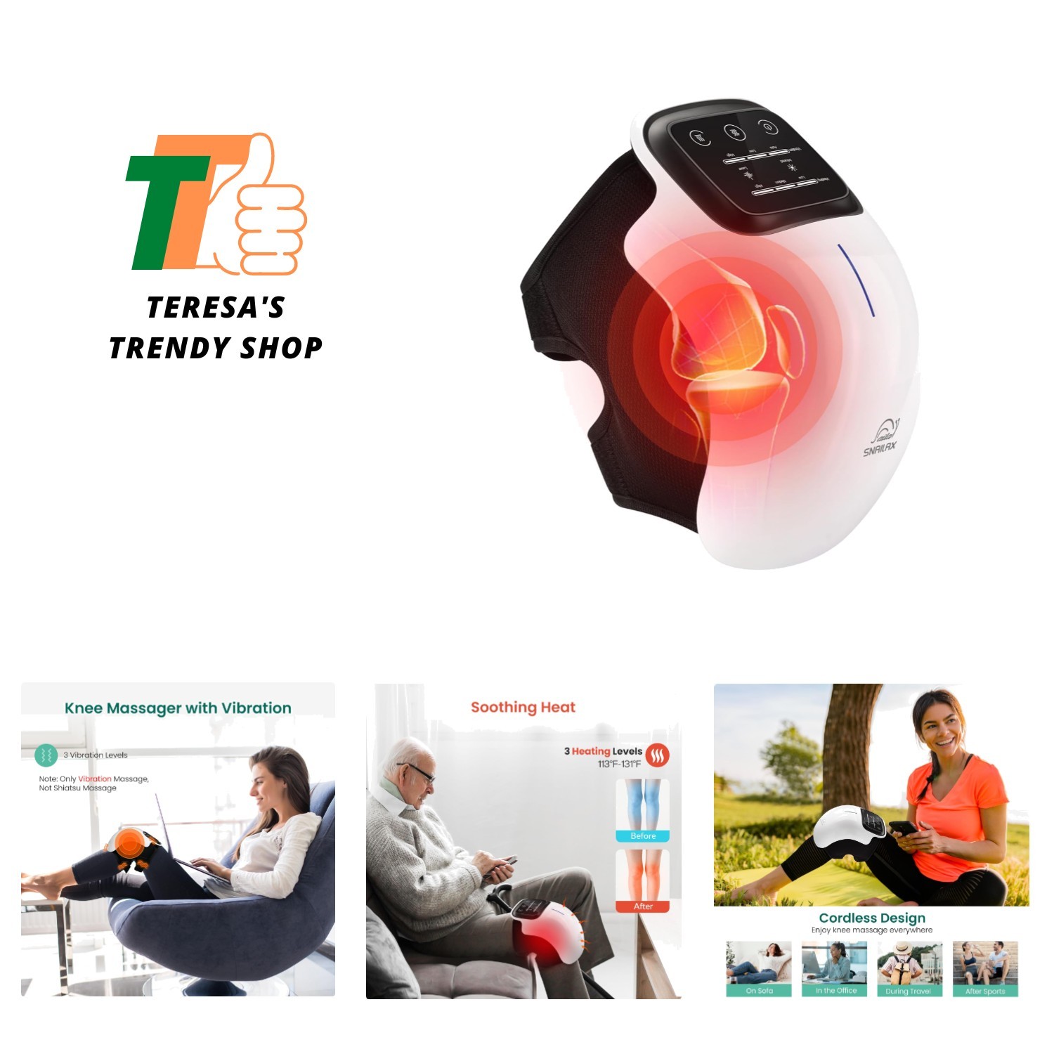 Cordless Knee Massager: 3 Heating Levels & Adjustable Vibration Comfort