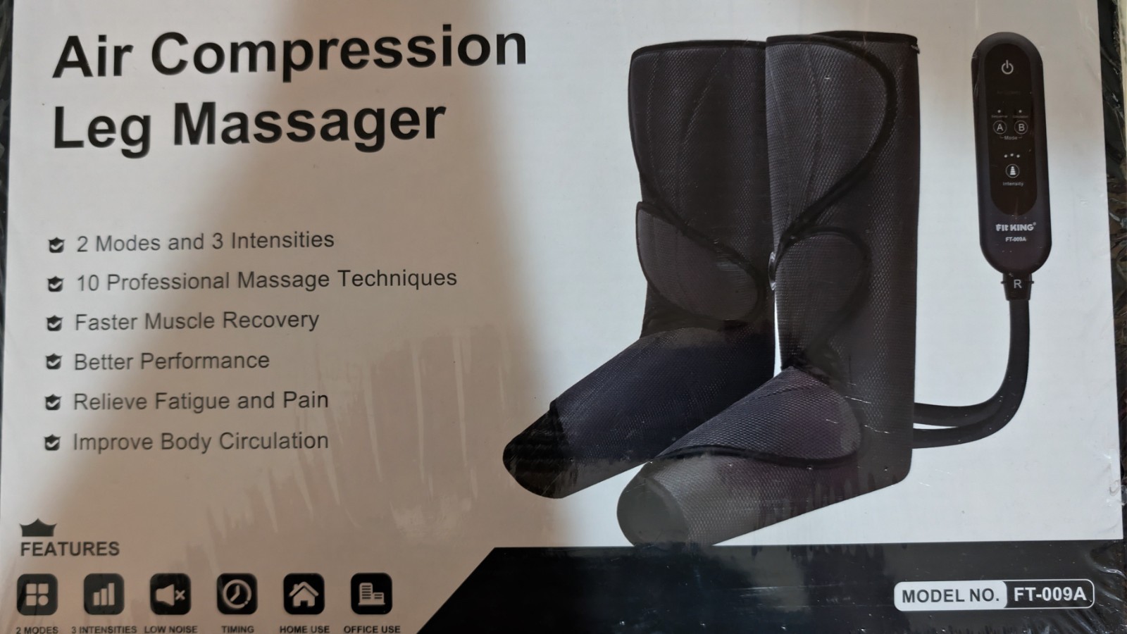 Fit King FT-009A Black 2 Modes 3 Intensities Air Compression Leg Massager NIB