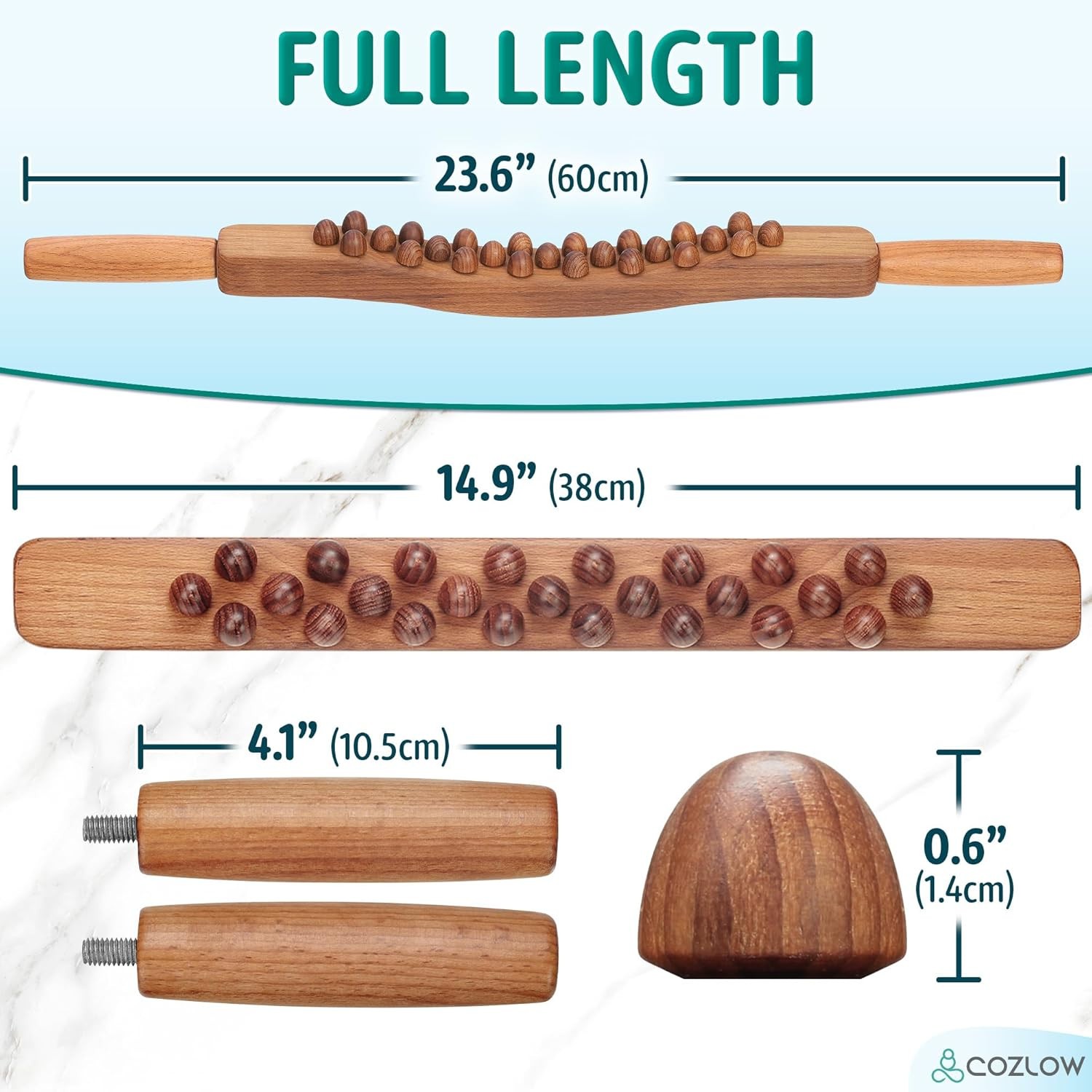 Cozlow Guasha Wood Stick Massage Tool – Premium Wooden Massager W/ 25 Massage Be