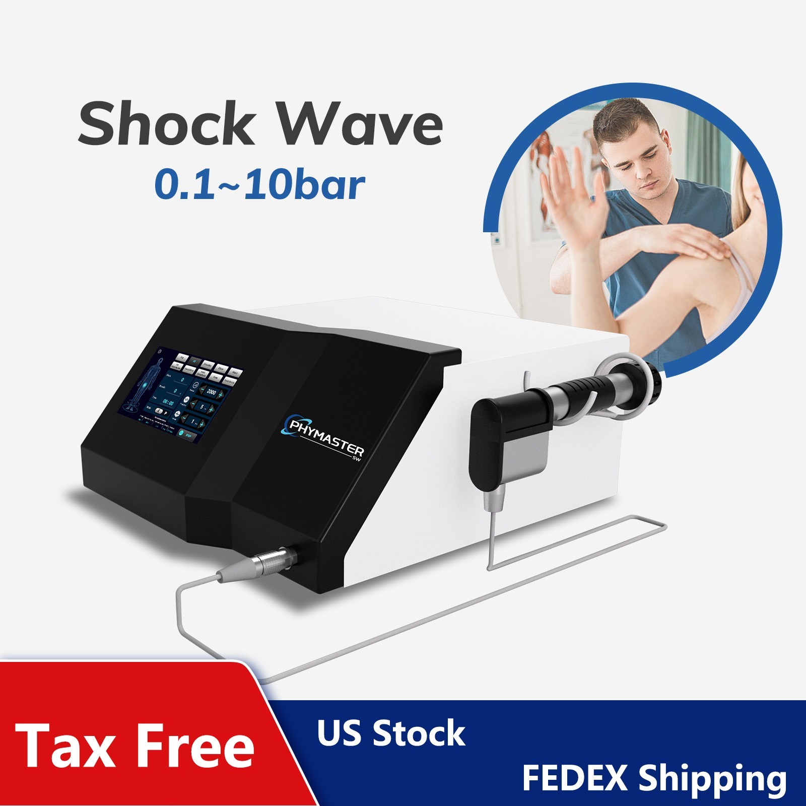 ESWT Pneumatic Shock Wave Therapy Machine Physical 10bar for Pain Relief New US