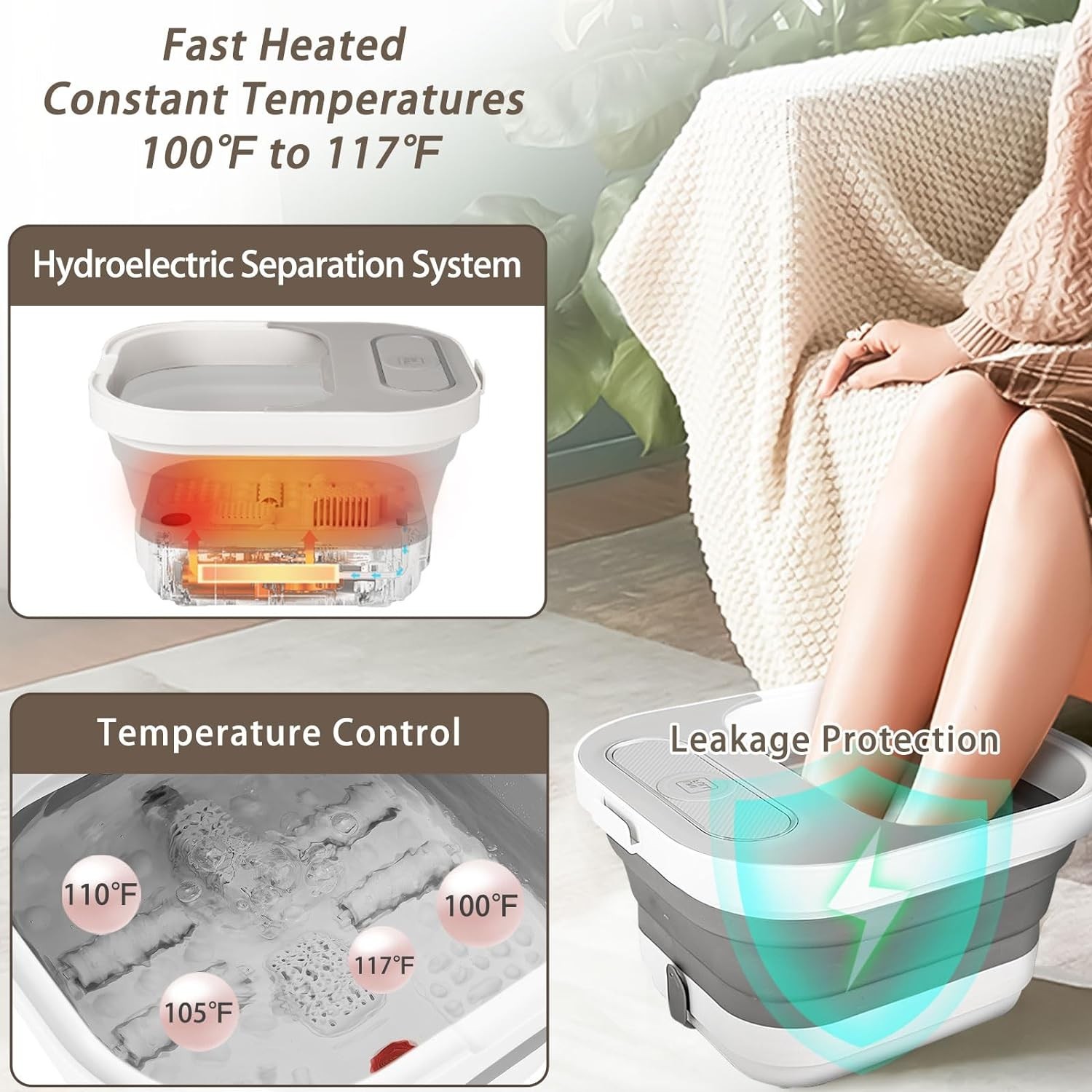 Electric Foot Spa Massager Machine with Heat, Collapsible Foot Bath Tub Basin