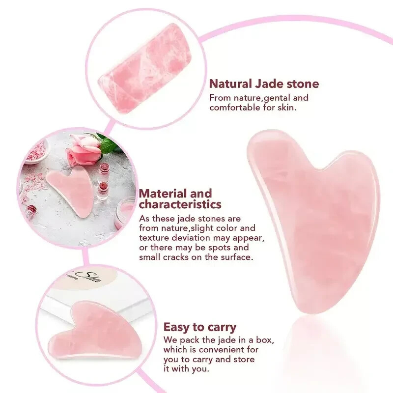 Rose Quartz Gua Sha Facial Tool Natural Stone Face Massage Scraping Tool Gift