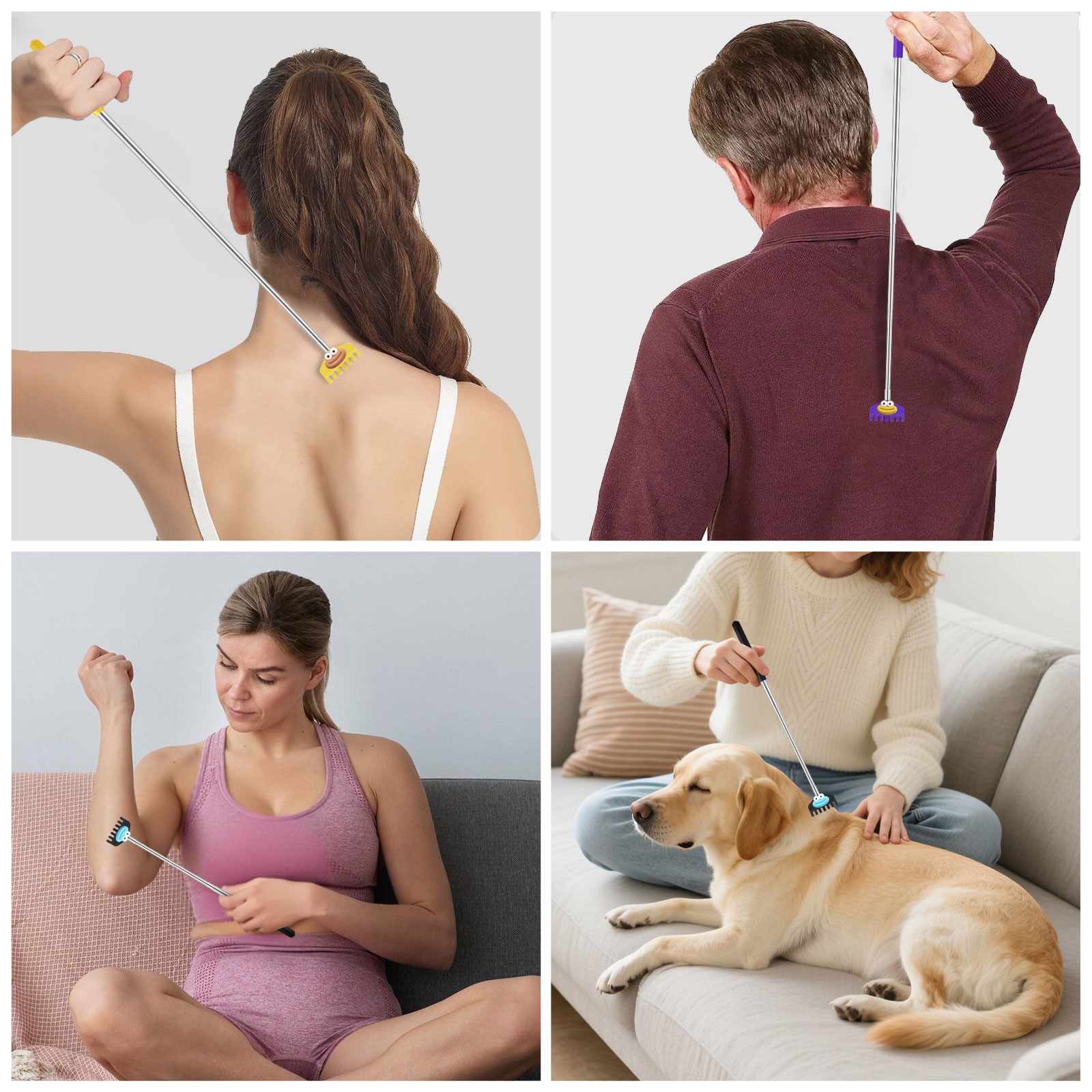 6x Telescopic Back Scratcher Set Anti-Slip Handle Pick Itch Relief for Women Men