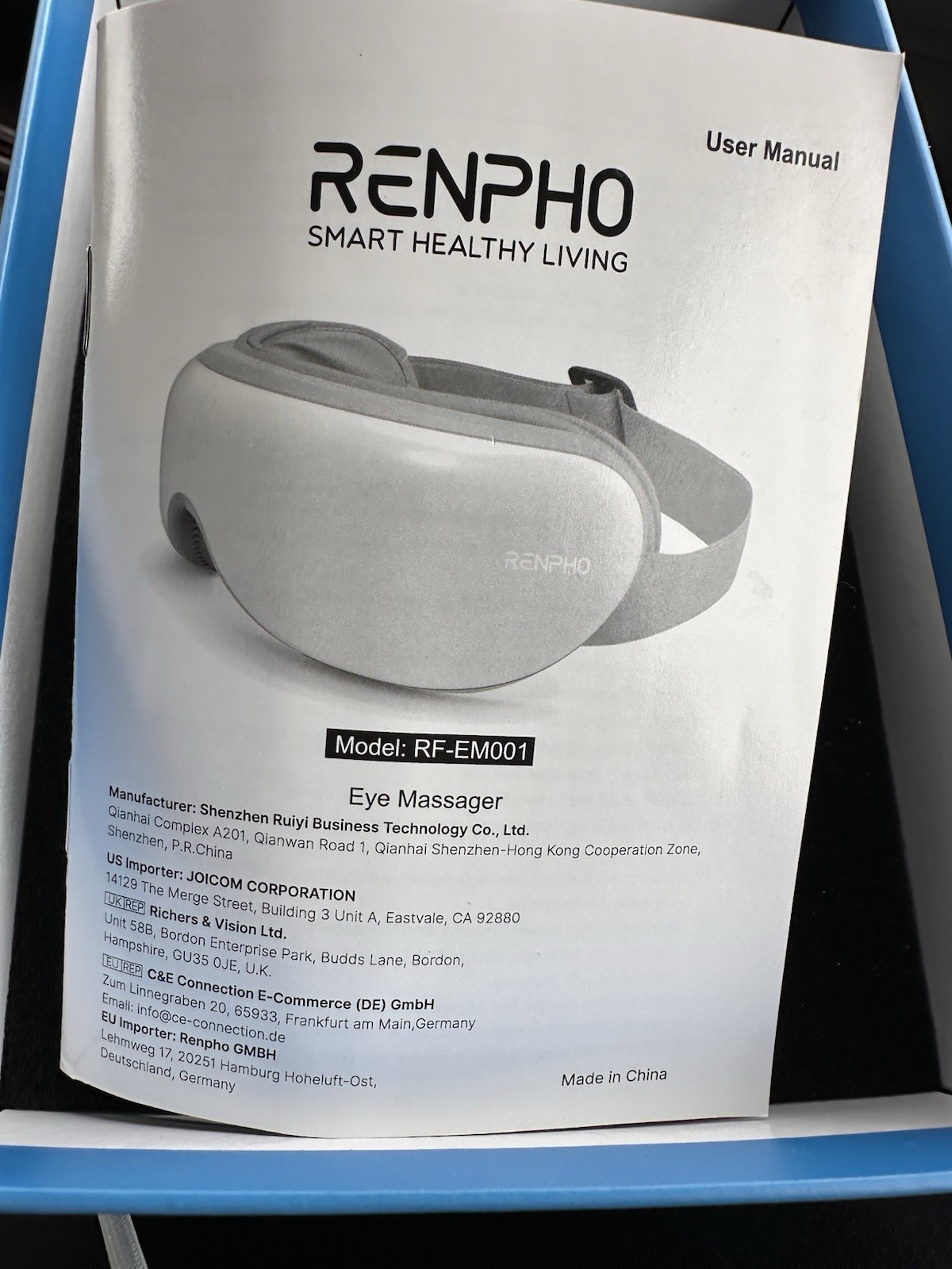 RENPHO Eyeris 1 Eye Massager- Gray Model # RF-EM001 Heated For Head Tension
