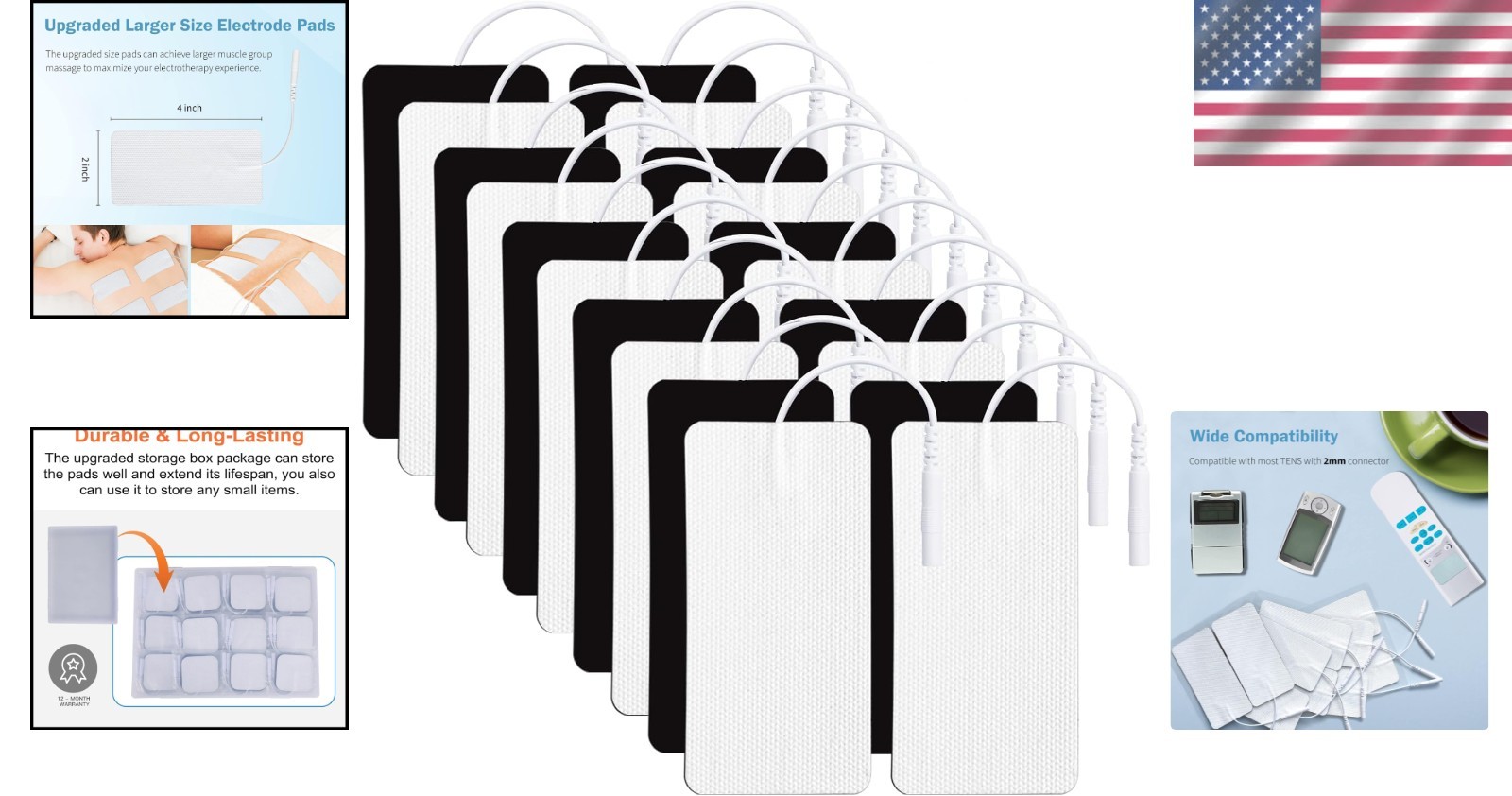 TENS Electrode Pads 2×4 20 Piece Large Replacement Self Adhesive
