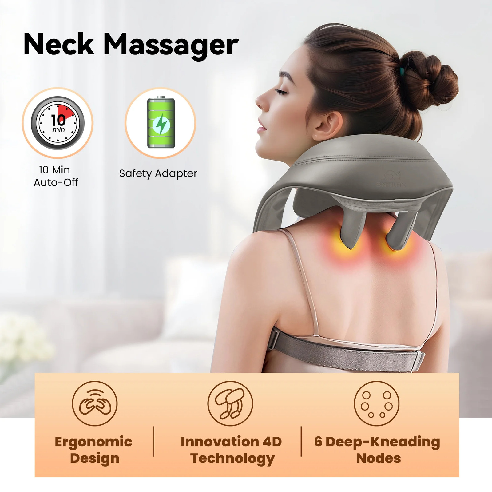 Cordless Shiatsu Neck Back Massager with Heat for Pain Relief Deep Tissue, Gray,
