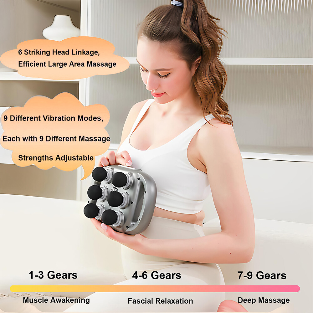 Professional 6 Head Fascia Gun Massager For Shoulder Back Waist Body Deep Tissue