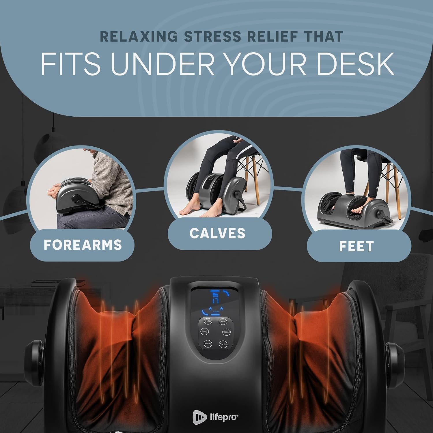 LifePro RelaxaTilt Shiatsu Foot Massager Heat 4 Rollers 3 Speeds