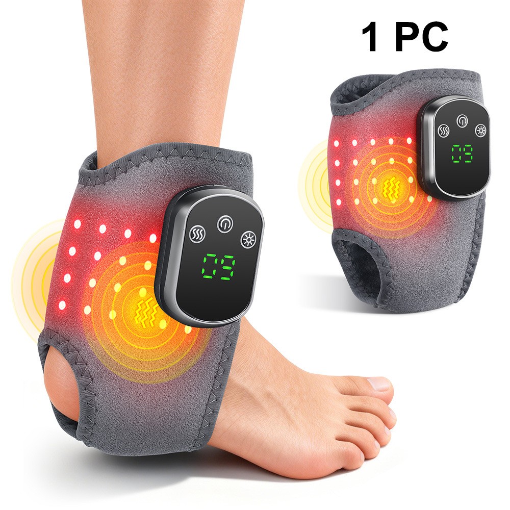 Red LED Electric Foot Ankle Massager Brace Pain Relief Heating Vibration Therapy