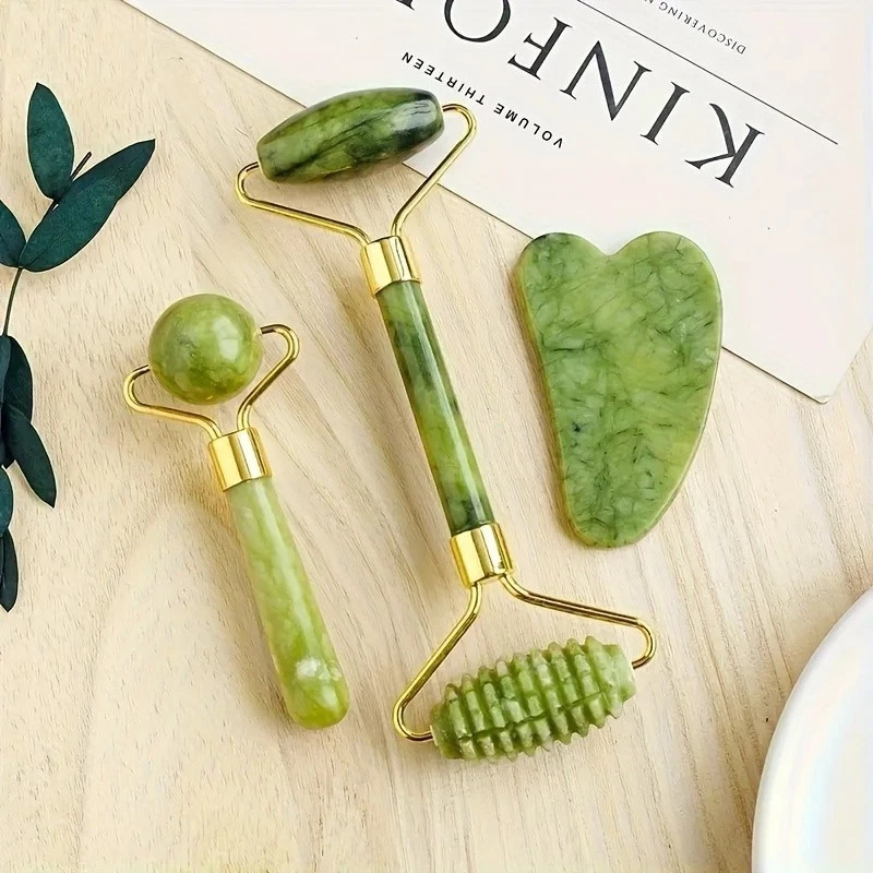 3 pcs Jade Roller and Gua Sha Set – Guasha Tool for Face – Skin Care Gift Set