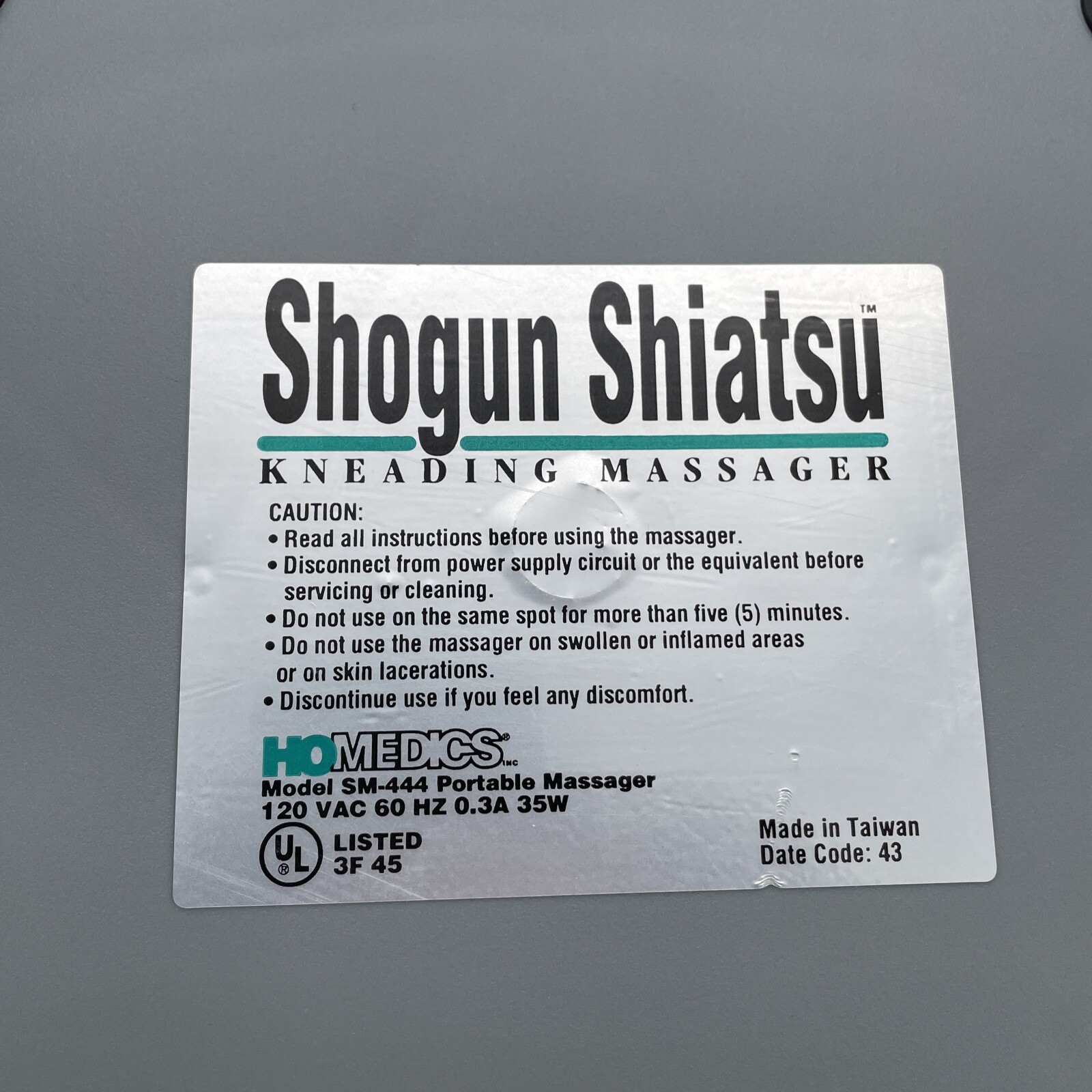 Shogun Shiatsu Kneading Massager Model SM-444 Portable Massager Homedics