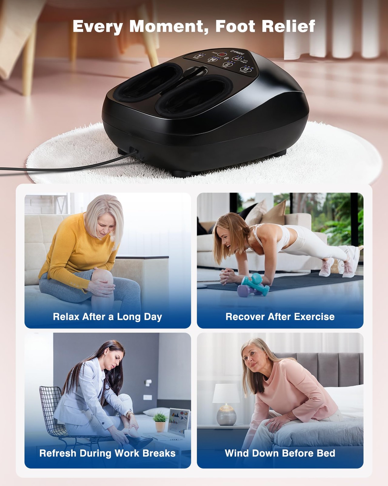 KNQZE Shiatsu Foot Massager with Heat & Remote, Up to Men Size 14, Black