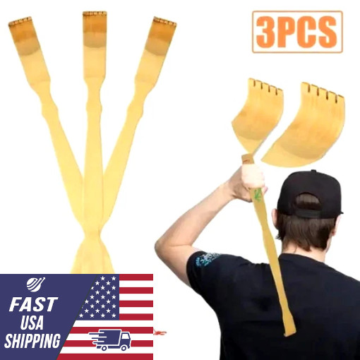 3 PCS Natural Bamboo Back Scratcher Long Reach Pick Itch Relief Tool Portable