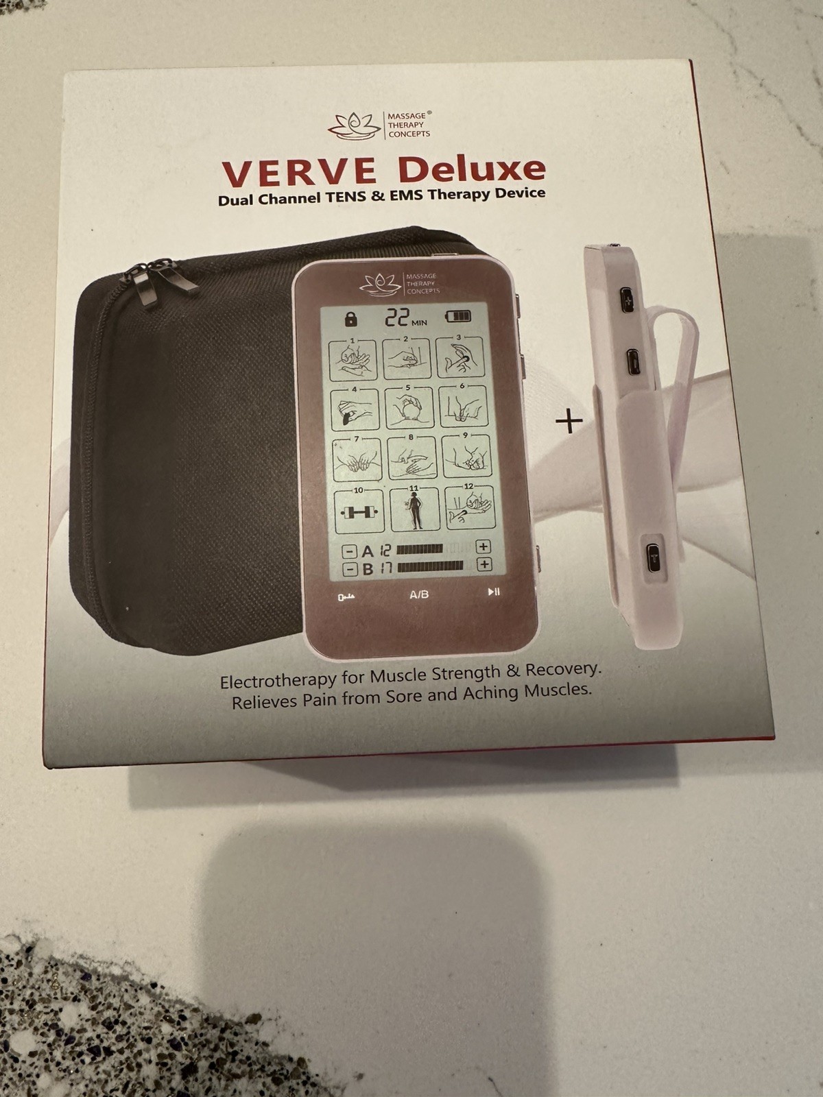 Verve Deluxe Dual Channel TENS & EMS Therapy Device, 12 Modes, 20 Intensities