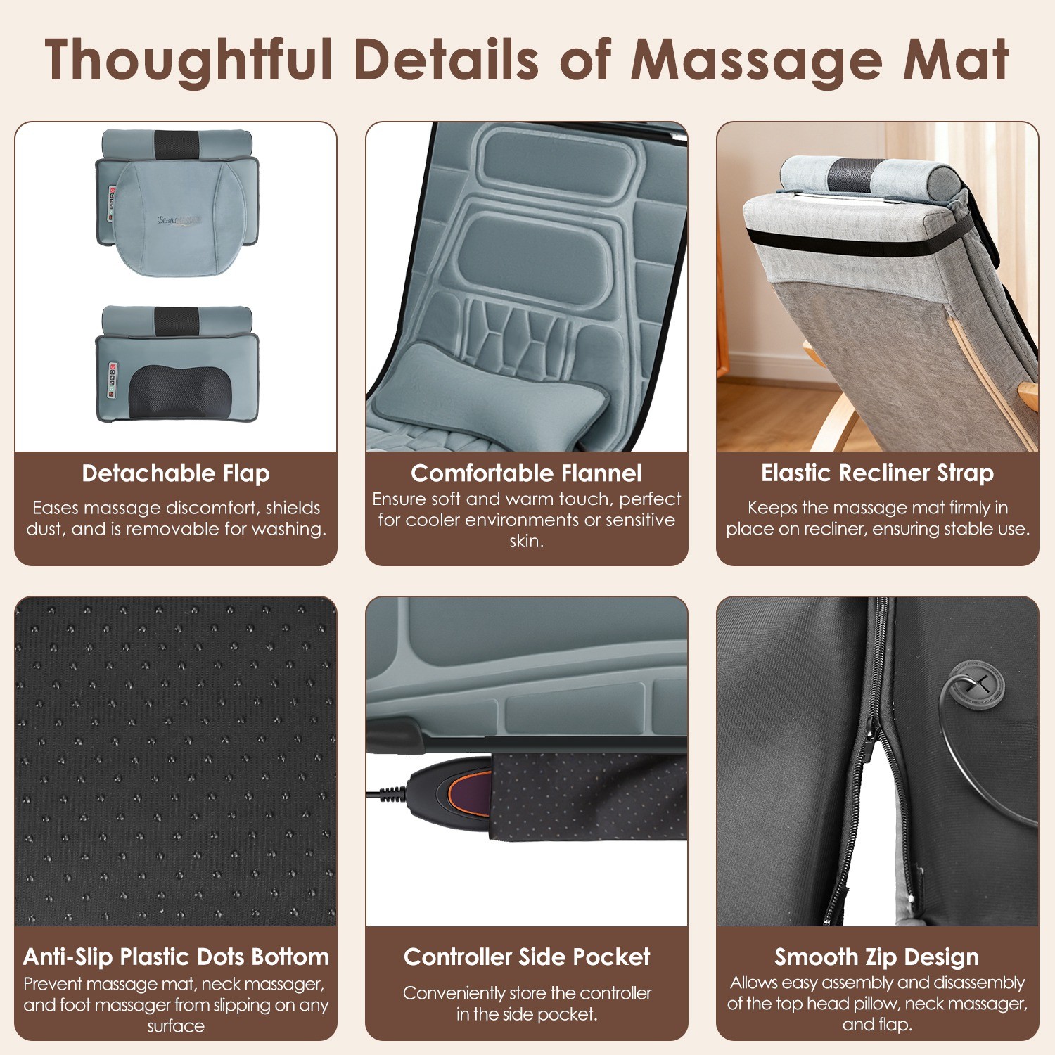 Full Body Massage Mat w/ Heating Timer & Inflatable Lumbar Pillow Stress Relief